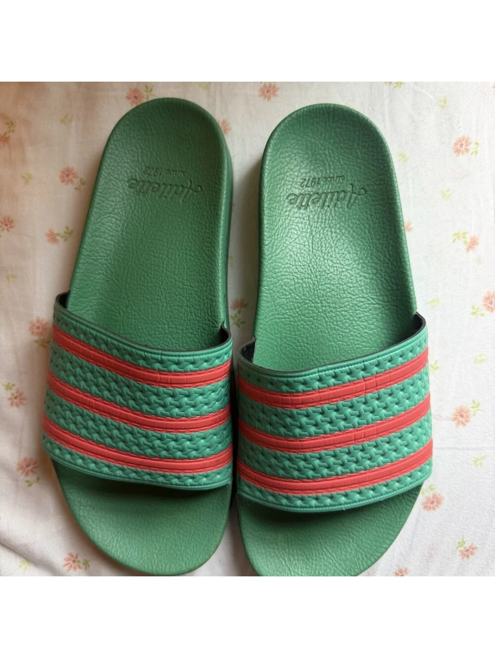 Adidas Adilette Slides Sandals Men’s 8 Hi Res Green Red ART GY3735 Made In Italy